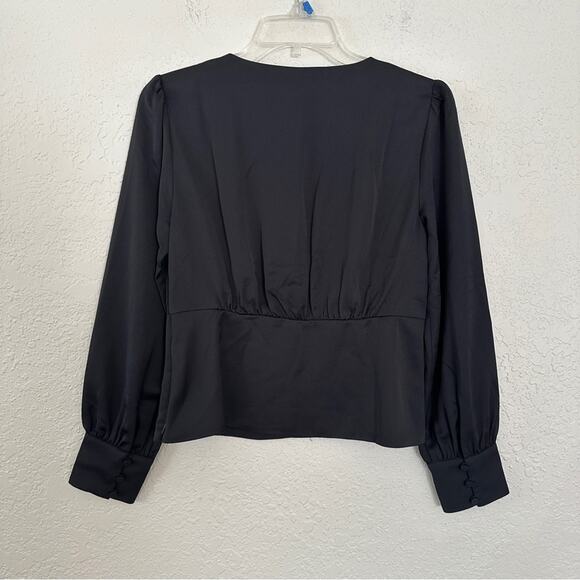 NWT J Crew Deep V Neck Button Front Satin Backed Crepe Black Top 4 - Picture 6 of 7
